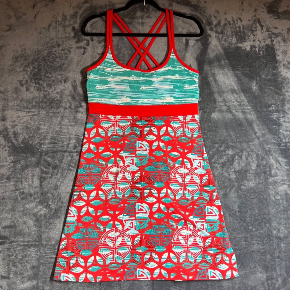 Soybu Red Turquoise Geometric Strappy Athletic Yoga Tennis Support Bra Dress Lg